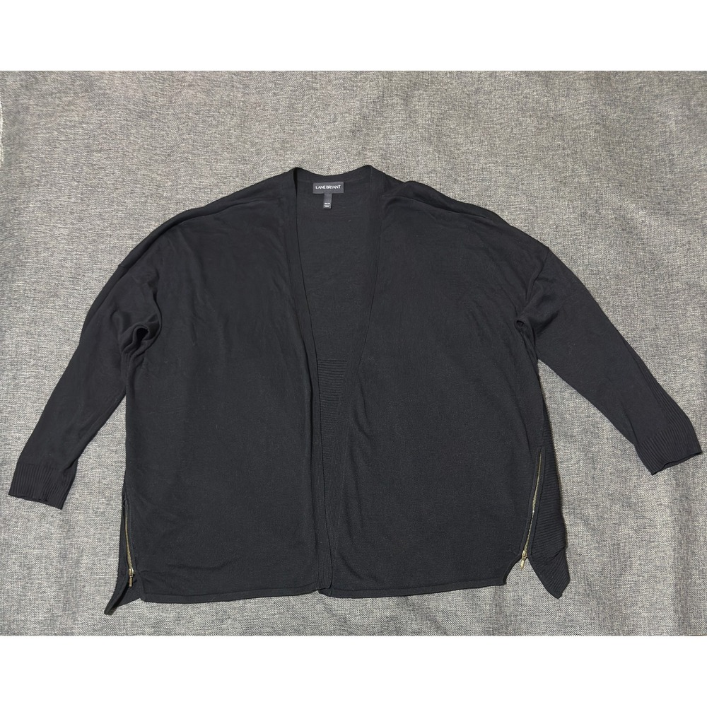 Lane Bryant Womens 26/28 Cardigan Black Side Zip Ribbed Knit Open Front Sweater